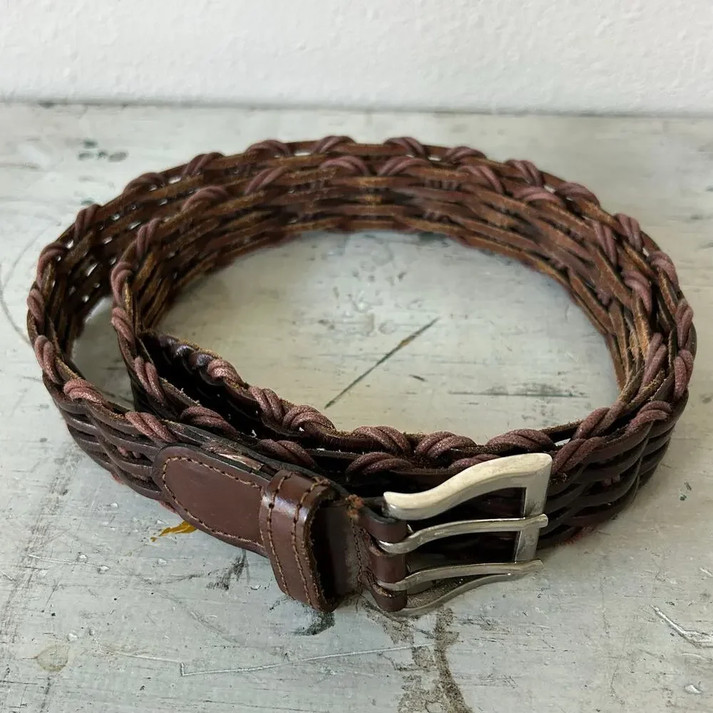 Vintage Leather Woven Braided Belt Brown Boho Western Indie 18/20 plus 2XL